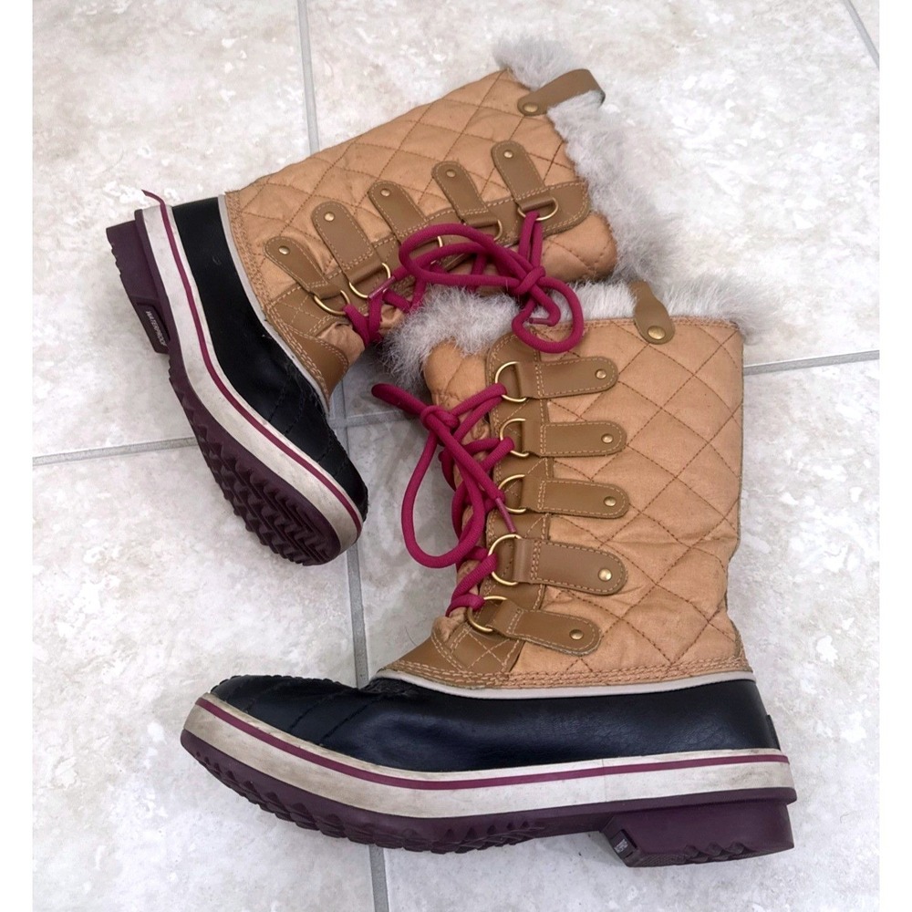 Sorel Tofino Waterproof Winter‎ Boots Tan Quilted Faux Fur NL1937-373 Womens 7